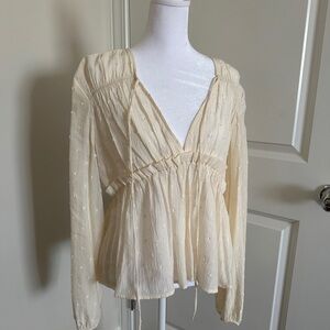 Zara Cream Ruched Peplum Blouse